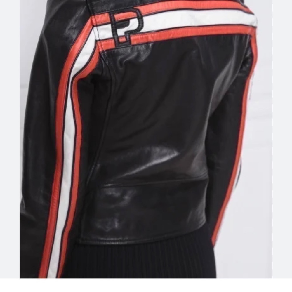 Pinko Ramones impavido Moto black leather red & white racing stripes size 10 - Picture 2 of 16